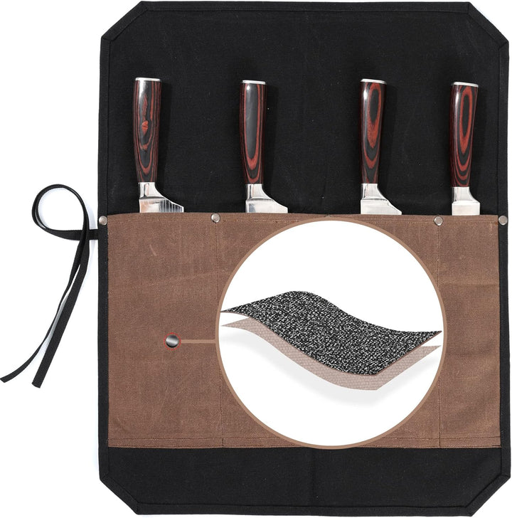 Kaaltisy Kochmesser Roll, 16OZ gewachstes Segeltuch, Messertasche mit professionellem schnittfestem
