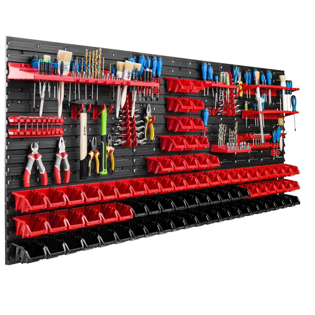 Lagersystem Werkstattregal | 172 x 78 cm | 80 stck. Box | Wandregal mit Werkzeughalterungen und Stap