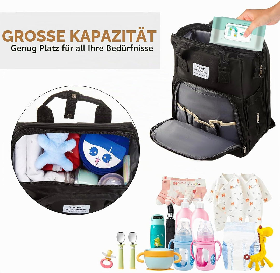 Multifunktionaler Wickelrucksack Baby – Wasserdichte Wickeltasche Rucksack aus Oxford Stoff mit Isol