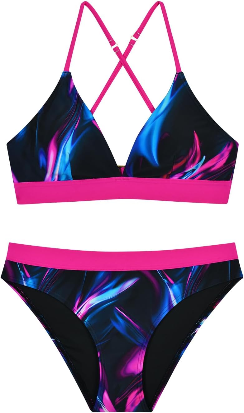 Damen Bikini Set, Triangel, breites Unterbrustband, Bademode, Badeanzug 38 Flammenblume, 38 Flammenb