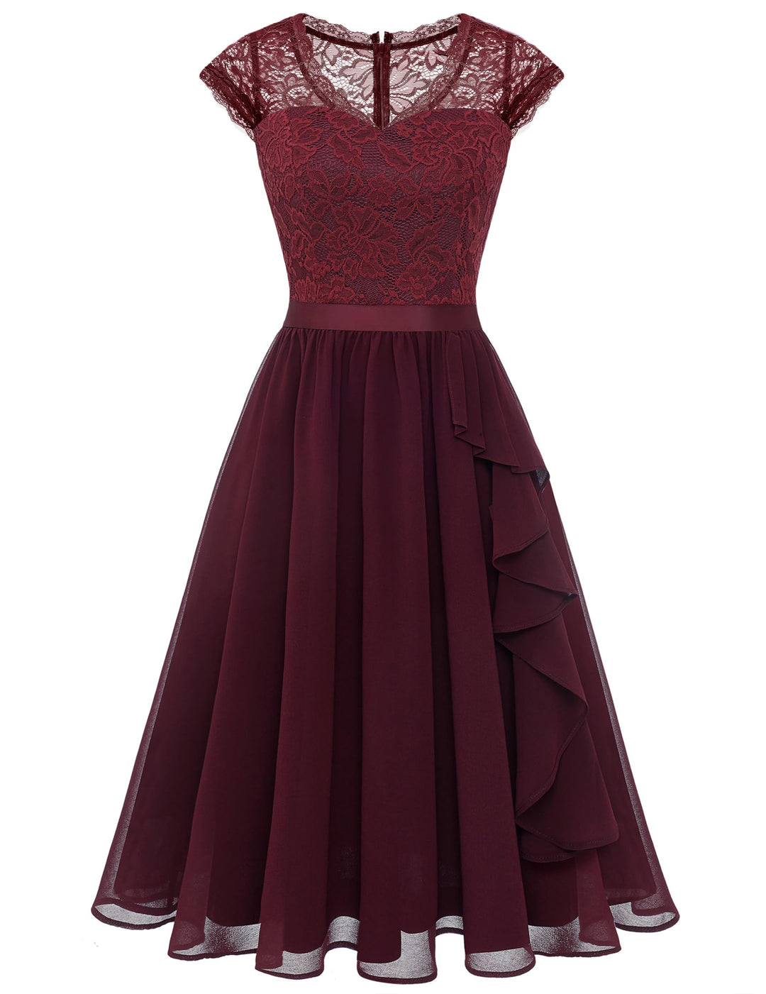 Wedtrend Cocktailkleid Damen Knielang Abendkleid Elegant für Hochzeit Elegant A Linie Rüschenkleid B