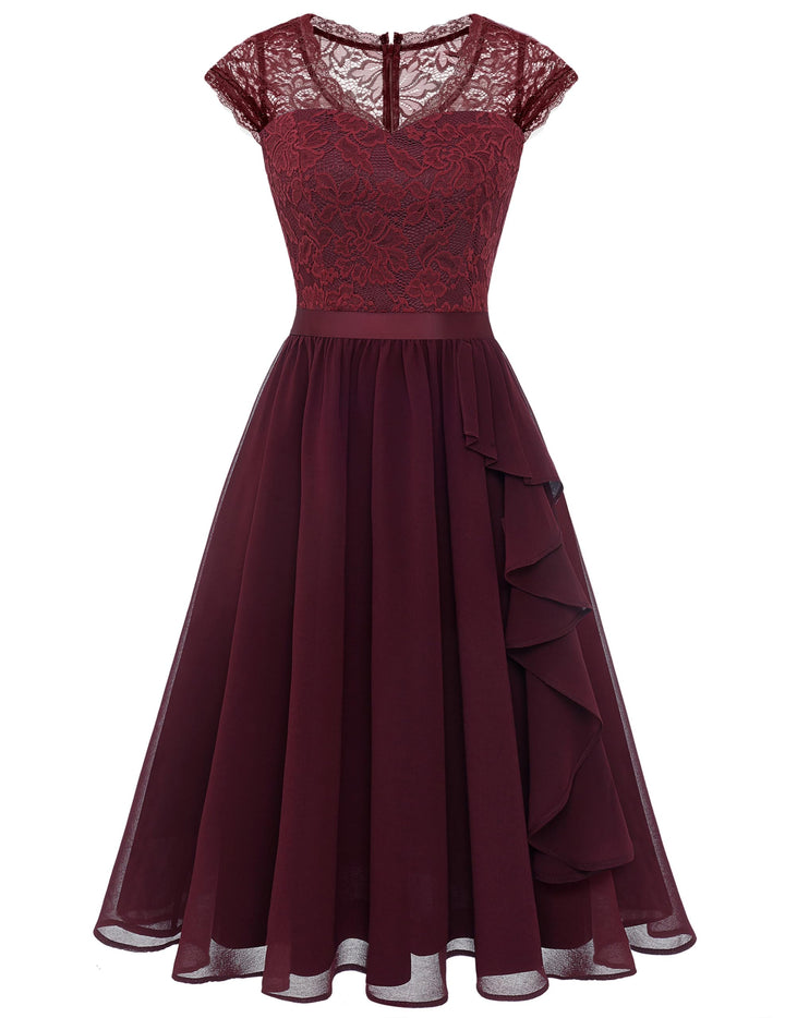 Wedtrend Cocktailkleid Damen Knielang Abendkleid Elegant für Hochzeit Elegant A Linie Rüschenkleid B