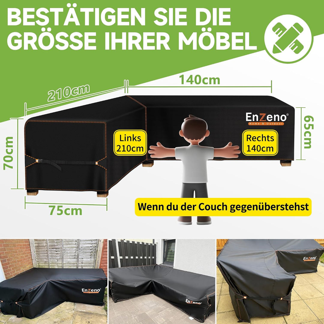 Enzeno Gartenmöbel Abdeckung für L-Form Sofas (Linke Lang-Rechte Kurz) Ecksofa Abdeckplane Mit Wasse
