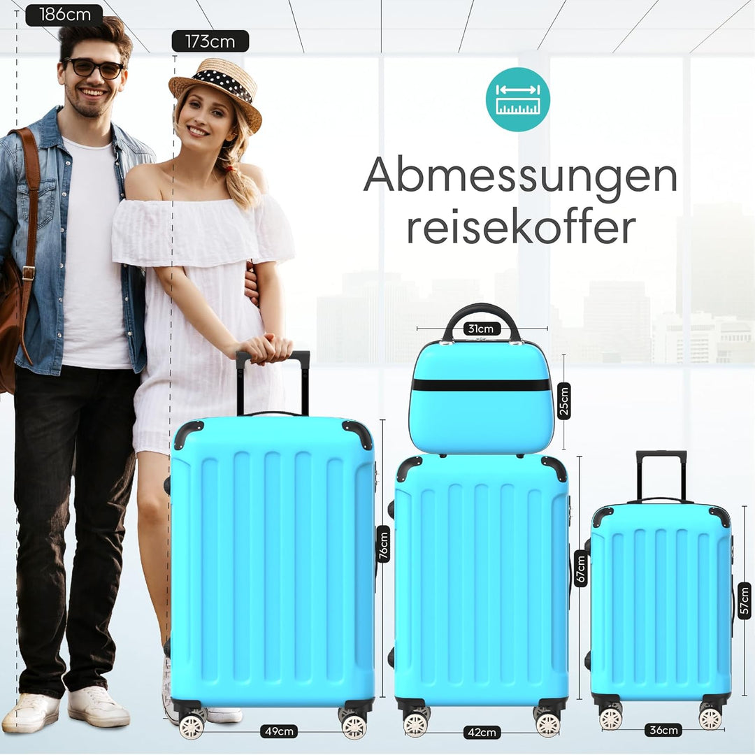 Voyagoux Kofferset 3 teilig - 14L, 35L & 72L, Hartschalenkoffer Set, TSA-Schloss, ABS, 4X 360° Rolle