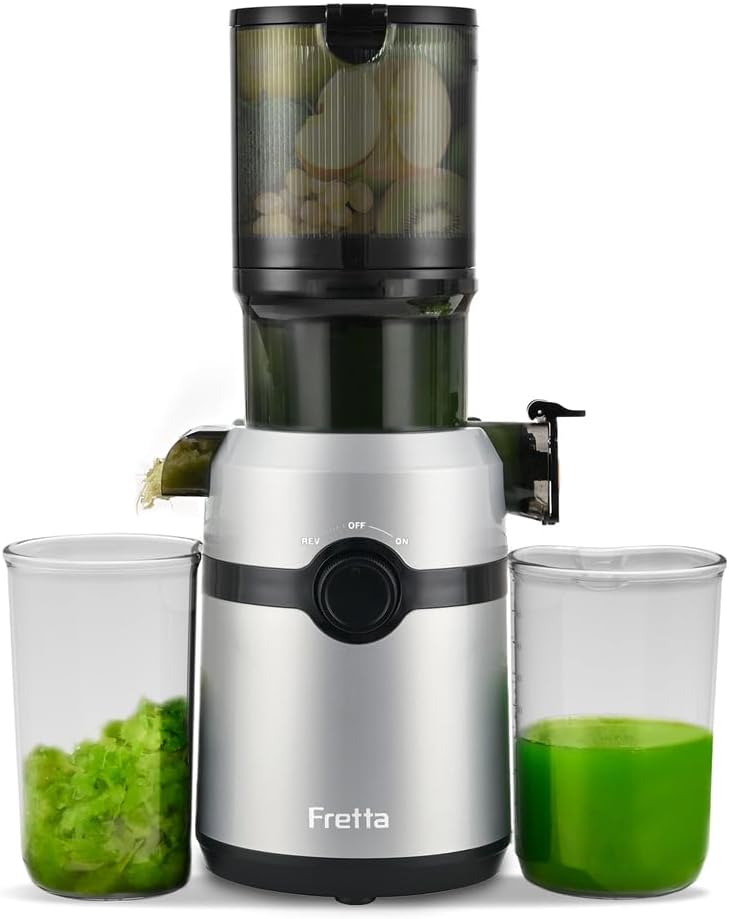 Fretta Entsafter Slow Juicer mit 108 mm Öffnung&1L Fassungsvermögen,Entsafter Gemüse und Obst Testsi