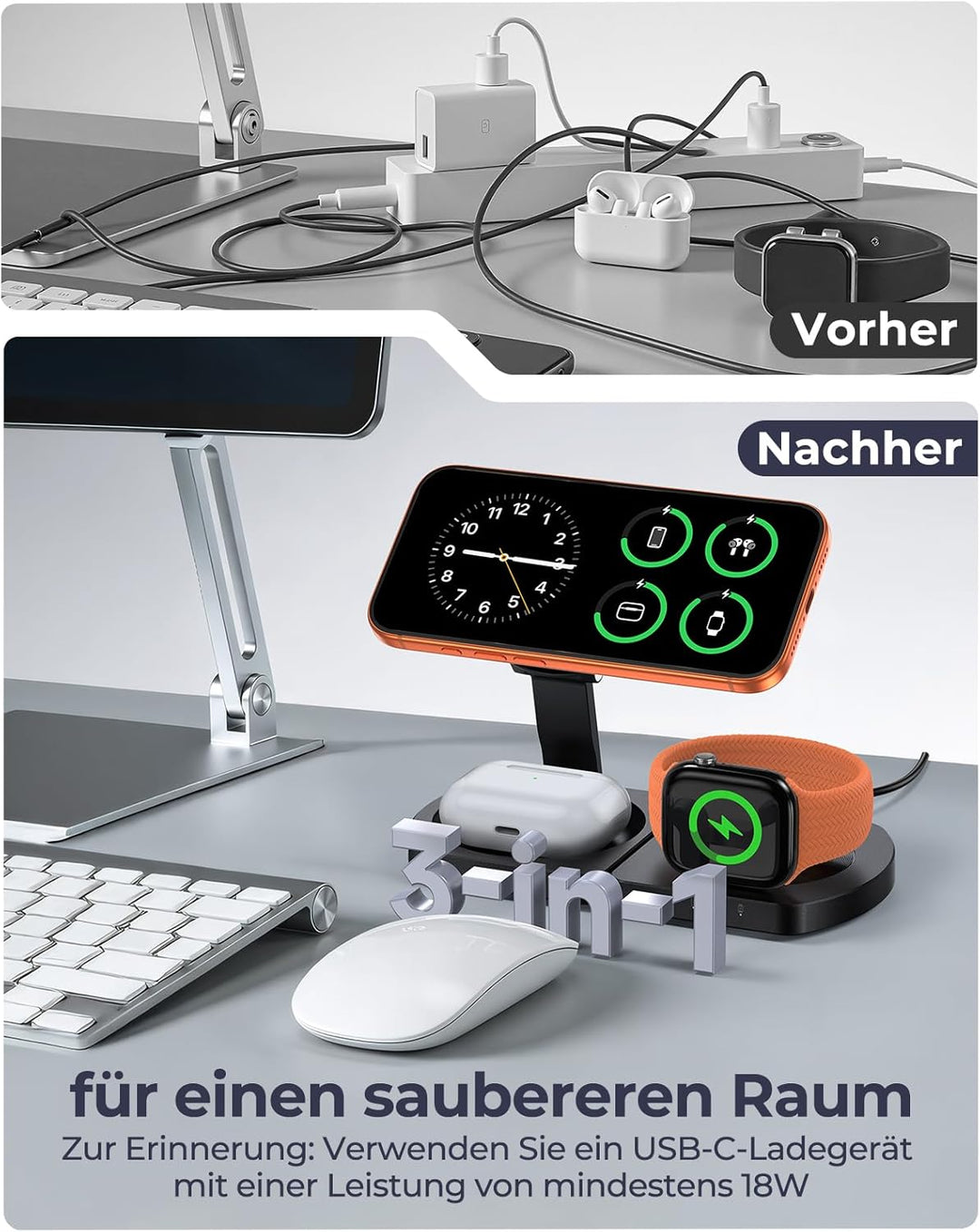 Induktive Ladestation für Apple, MagSafe-kompatible iPhone ladegerät für iPhone 17 Air/16/15/14/13/1