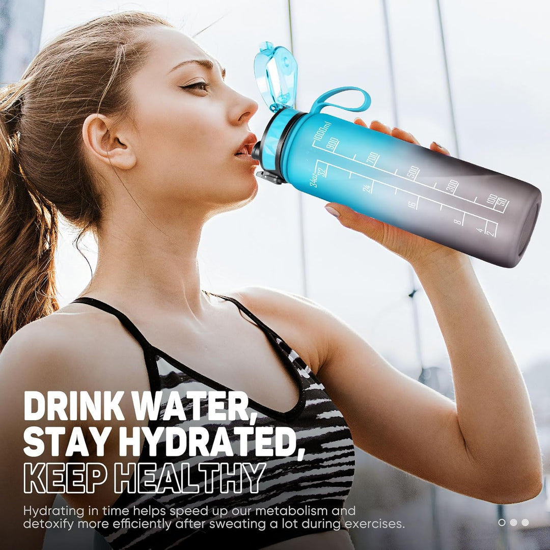 FULDENT Trinkflasche 1L Sport Wasserflasche [Trinkflasche BPA Frei] Trinkflasche mit rutschfest Gumm