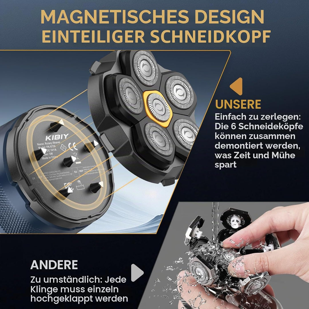 Glatzen Rasierer Herren elektrisch, Kibiy Kopfrasierer für Glatze, IPX7 Wasserdichter Kopfrasierer f