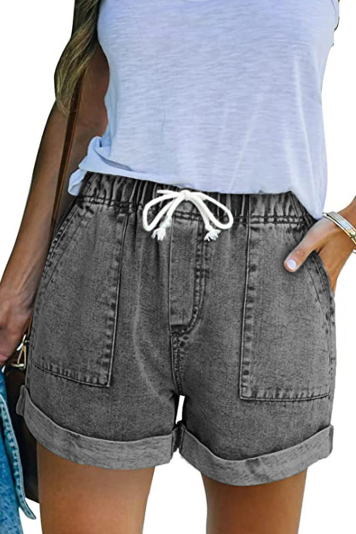 NEYOUQE Jeans Damen mit Taschen Einfarbig Shorts Damen Sommer Kurze Hose Damen S C-grau, S C-grau