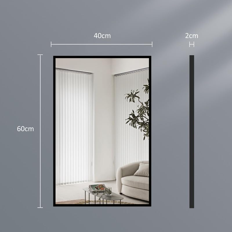 WOWINNE Spiegel Schwarz 40x60cm Wandspiegel Rechteckiger mit Metall Rahmen Badezimmerspiegel Dekorat
