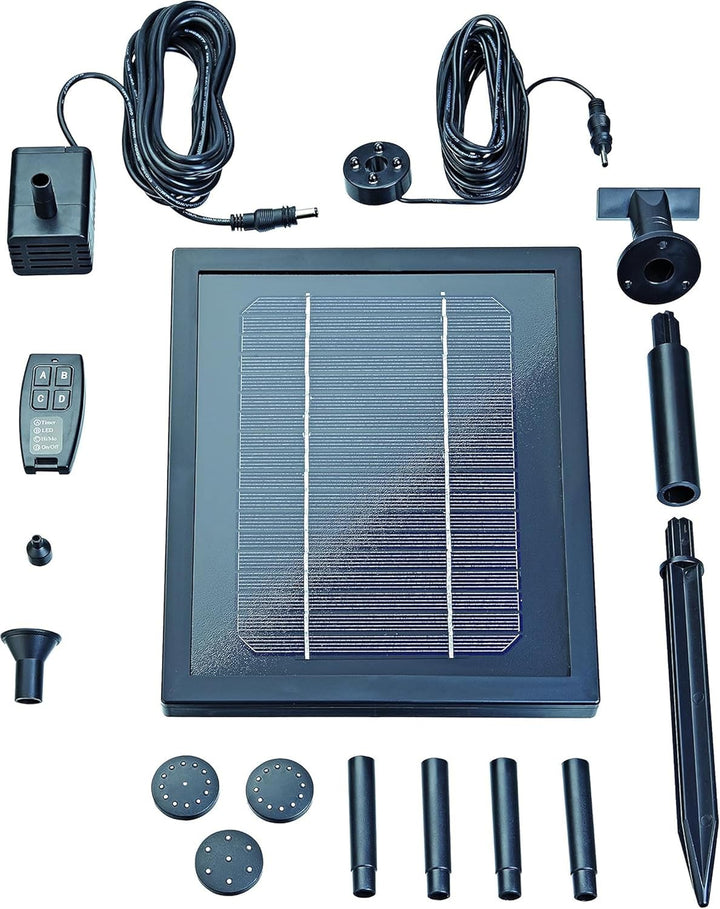 Pontec 43324 PondoSolar 250 Control - Solarwasserspielpumpe mit Akku und LED-Beleuchtung / Solarstro