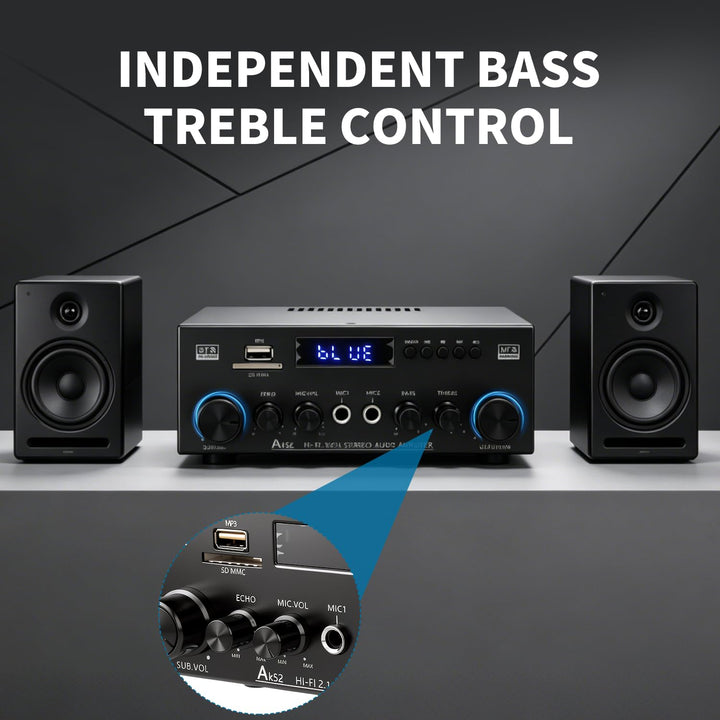 2.1-Kanal Bluetooth 5.3 HiFi-Verstärker mit Subwoofer – 1000W Peak | (50W+50W RMS) SD/USB/FM Radio |