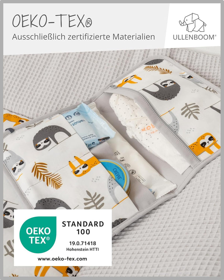 ULLENBOOM Windeltasche für unterwegs, Grau Faultiere, Made in EU - Wickeltasche für bis zu 3 Windeln