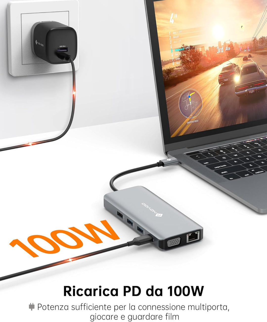 NOVOO USB C Hub mit 2 HDMI-4K, Dockingstation mit 11 Ports Typ C für Laptop, RJ45 Gigabit Ethernet,