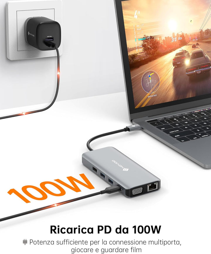 NOVOO USB C Hub mit 2 HDMI-4K, Dockingstation mit 11 Ports Typ C für Laptop, RJ45 Gigabit Ethernet,