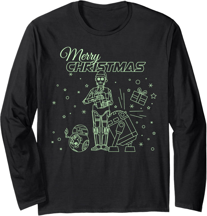 Star Wars Christmas Droids Line Art Merry Christmas Langarmshirt