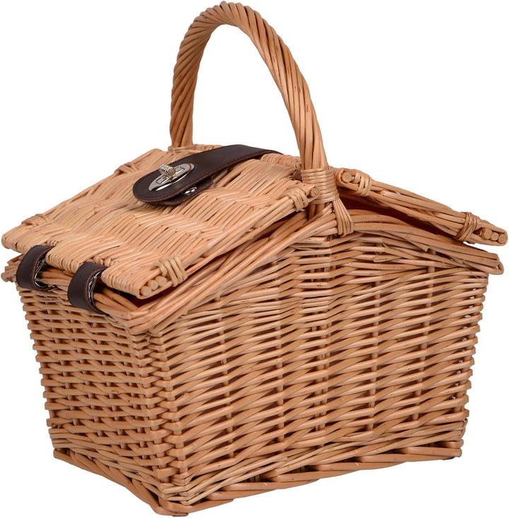 UNUS® Picknickkorb für Kinder rechteckig aus Weide grün mit Stoffauskleidung, Komplettset für 2 Pers