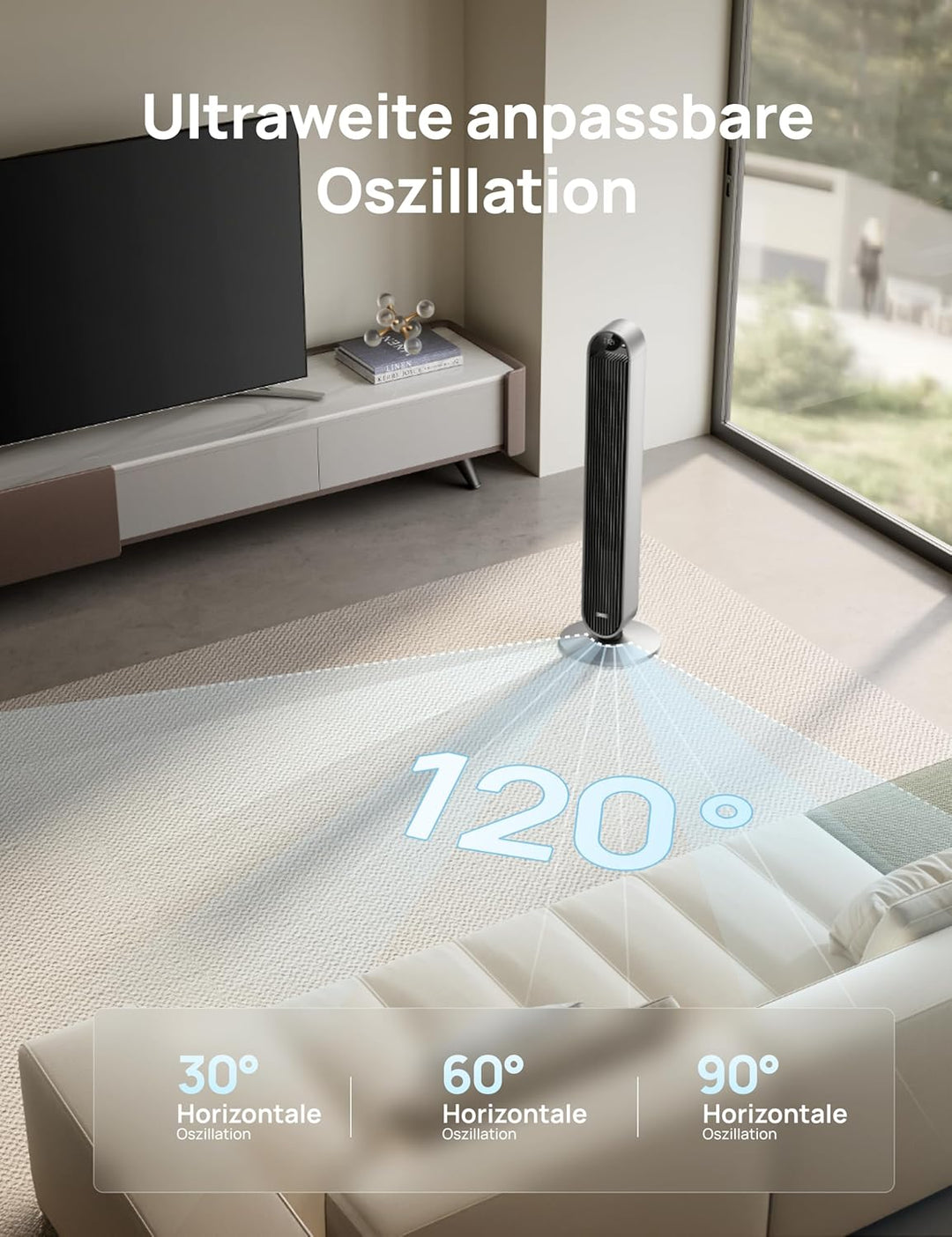 Dreo Pilot Max Smart Turmventilator mit Sprachsteuerung, WiFi Alexa fan, APP Steuerung, 120° Oszilli