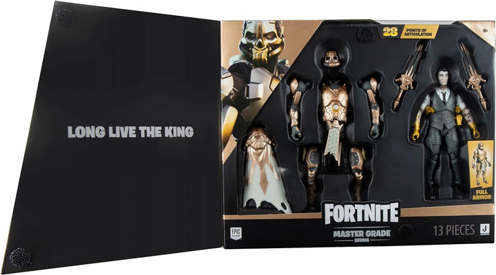 FORTNITE FNT1068 Midas (Master Grade) – 10,2 cm Gelenkfigur mit Rüstung, Rückenbling und Erntewerkze