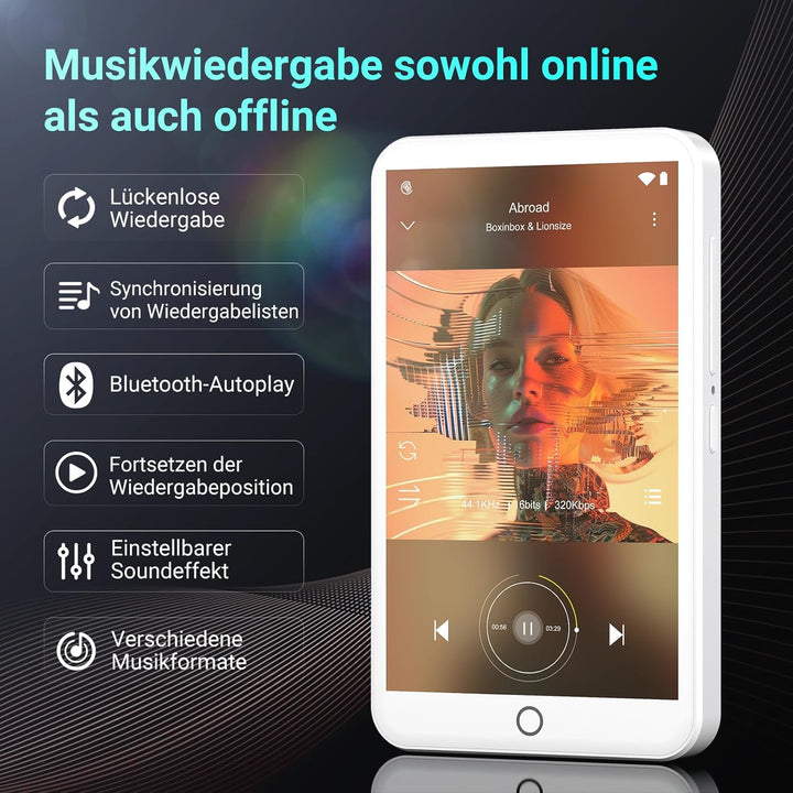 32GB MP3 Player with Bluetooth, WLAN und 4 Inch Touchscreen, White White 32, White 32