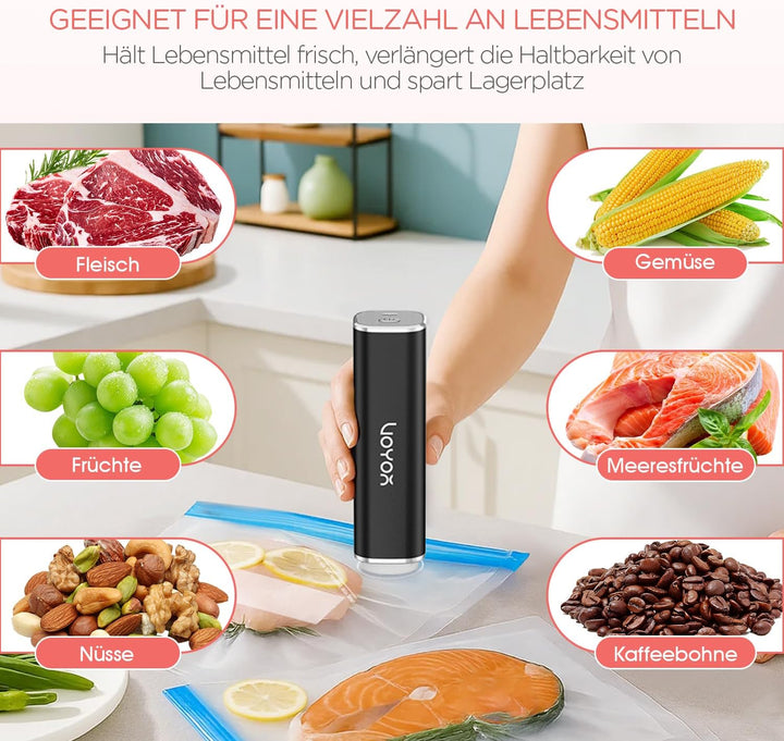 VOYOR Handvakuumierer wird zur Konservierung von Lebensmitteln, Gemüse und Obst Verwendet Wiederaufl