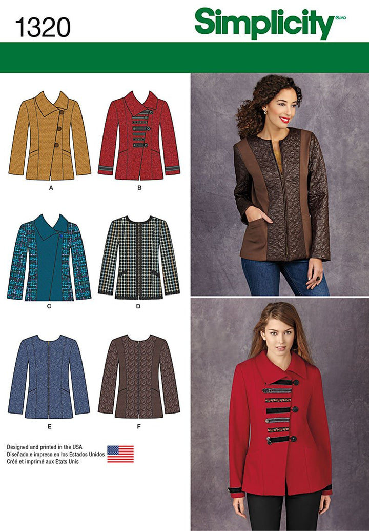 Simplicity 1320 Grösse K5 Schnittmuster Jacke mit Front und Stoff Variationen Schnittmuster