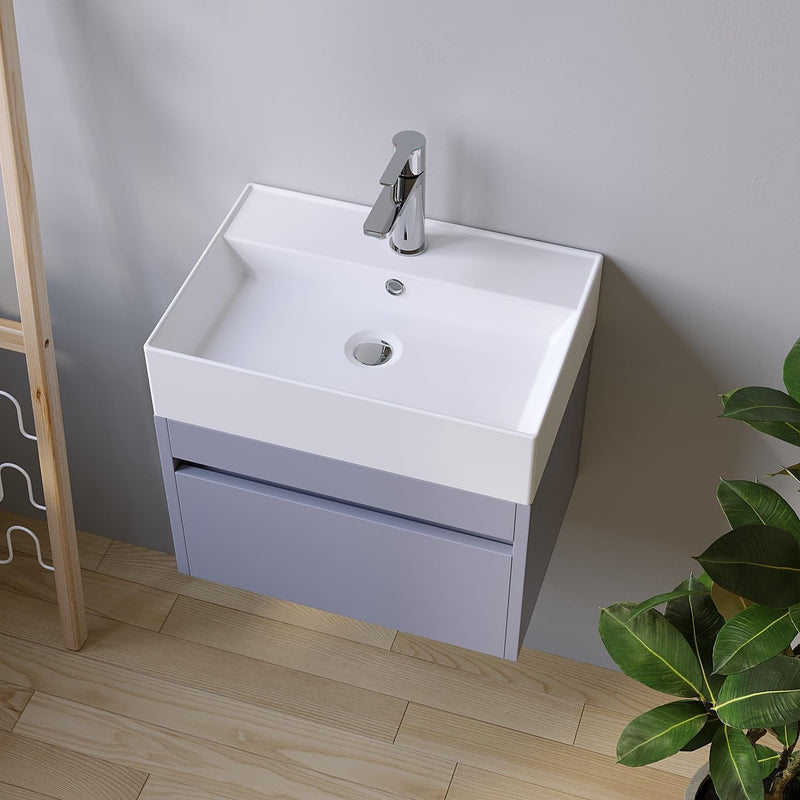 Waschbecken aus Keramik Eckig 50 x 35 cm Aufsatzwaschbecken für Waschtisch Unterschrank Waschplatz G