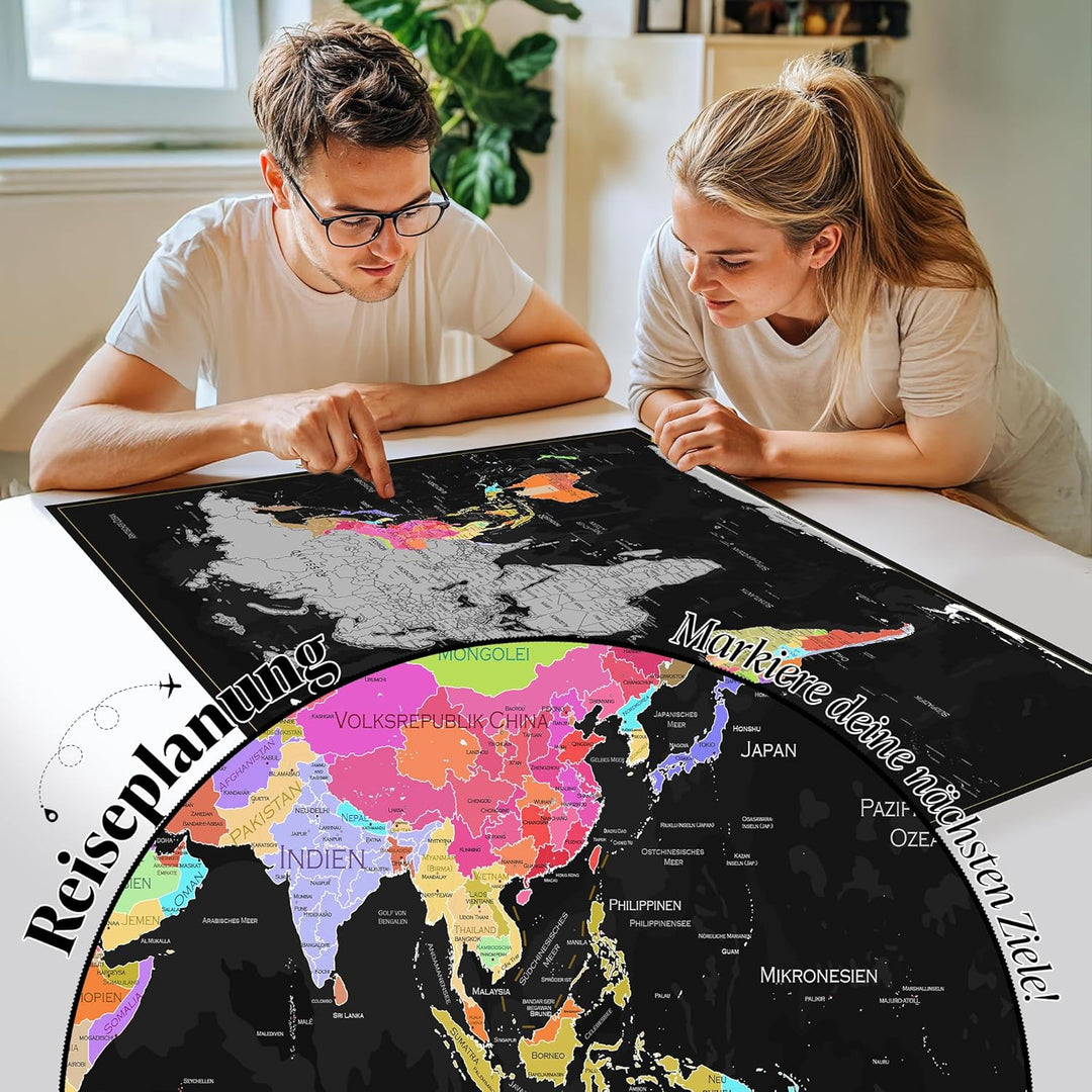 FlyHigh XXL Weltkarte Poster zum Rubbeln in Deutscher Sprache (80x56 cm) inklusive Klebesticker, Kra