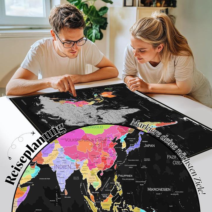 FlyHigh XXL Weltkarte Poster zum Rubbeln in Deutscher Sprache (80x56 cm) inklusive Klebesticker, Kra
