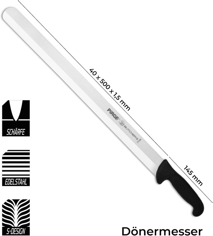 Pirge Butcher's Dönermesser Hohlschliff 50 cm Schwarz - Aufschnittmesser - Schärfstes Döner Langmess