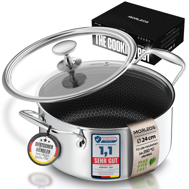 Schmortopf kratzfeste Antihaft-Waben-Keramikbeschichtung - 4,7 Liter, Ø 24×12 cm, 2,5 kg - modernen