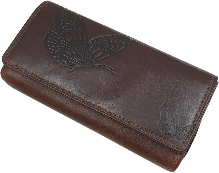 Grosse Rindleder Damen Geldbörse/Geldbeutel/Portemonnaie/Geldtasche mit RFID & NFC Schutz (Mit Schme
