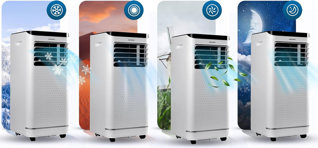 Berdsen Mobiles Klimagerät 9000 BTU - 4-in-1 mit Lüfter, Entfeuchter, Schlafmodus - Tuya Smart App -