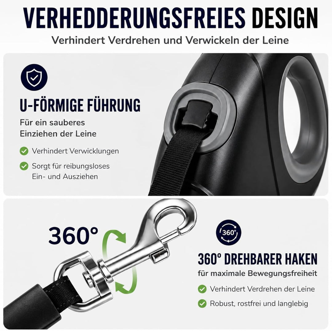 Rollleine Hundeleine 10m für grosse Hunde bis 50 kg - Ausziehbare Hundeleine 10 m mit Kotbeutel - Re