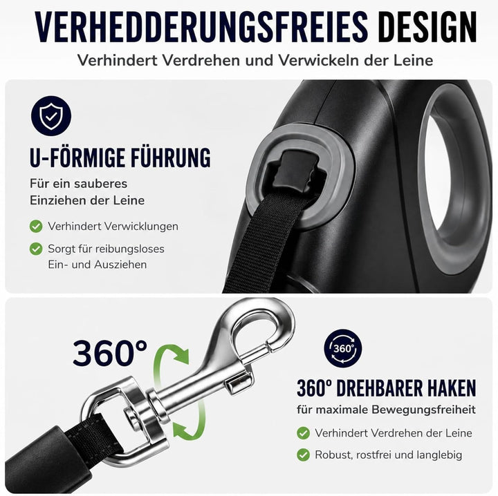 Rollleine Hundeleine 10m für grosse Hunde bis 50 kg - Ausziehbare Hundeleine 10 m mit Kotbeutel - Re