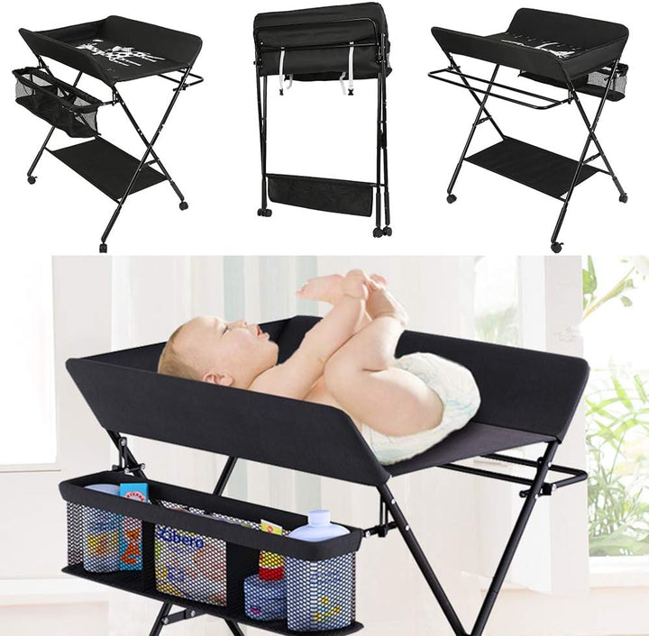 Baby Wickelkombi - klappbare Wickelkommode, mobiler Wickeltisch mit Wickelauflage, Sicherheitsgurt u