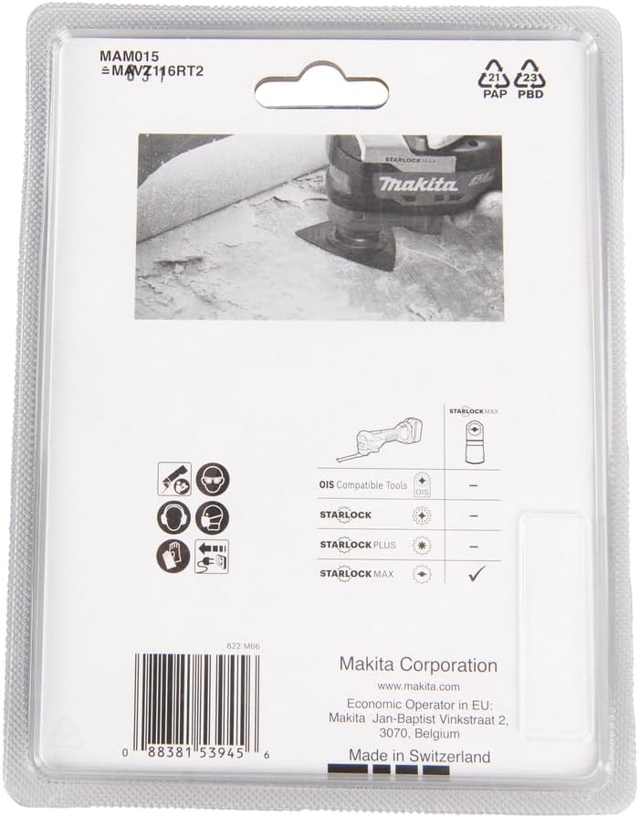 Makita B-66553 Starlock Max HM/TC Deltaplatte 116 mm MAM015, Körnung 20, für Mörtel, Leim, Fiberglas