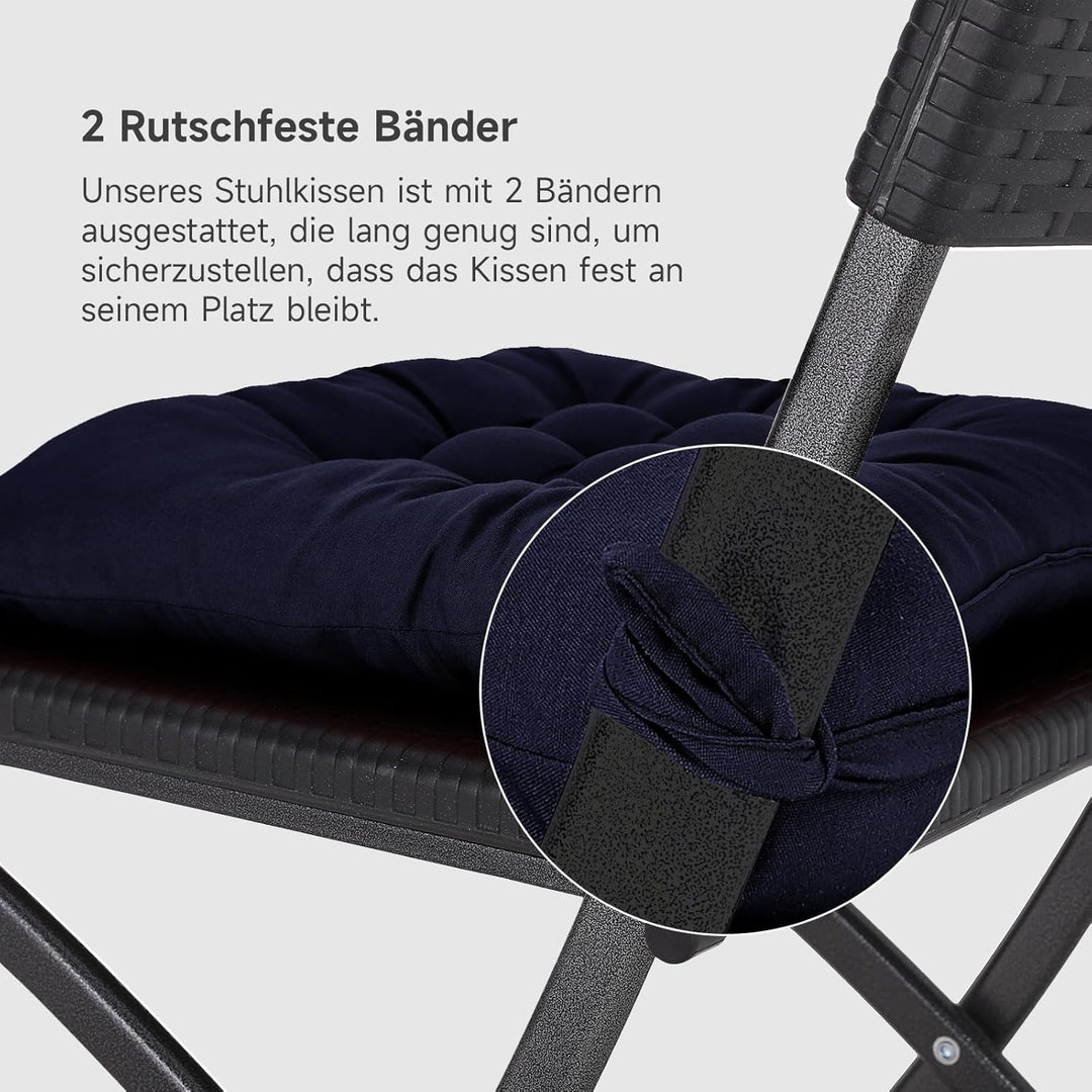 4er Set Stuhlkissen mit Bändern, Bequemes Sitzkissen 40x40 cm Stuhlauflage für Bürostuhl, Gartenstuh