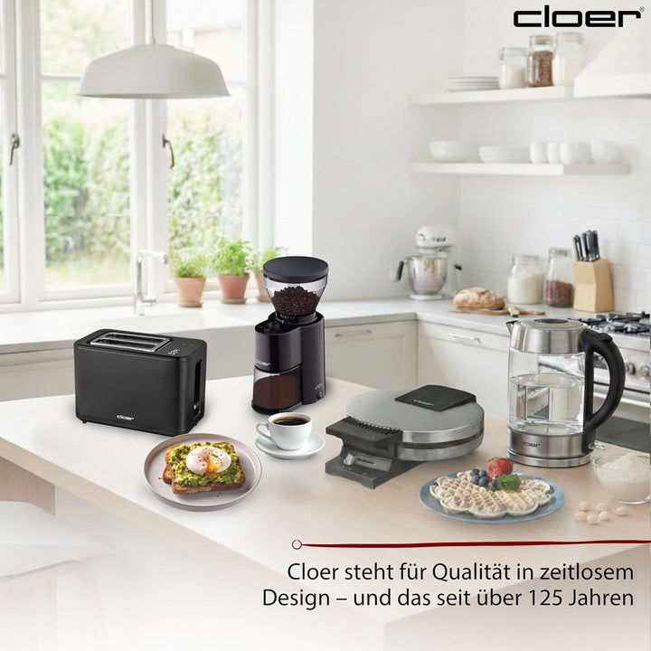 Cloer 3930 Digitaler Toaster für 2 Scheiben, Touch-Funktion, 750-900 W, Restzeitanzeige, Auftaufunkt