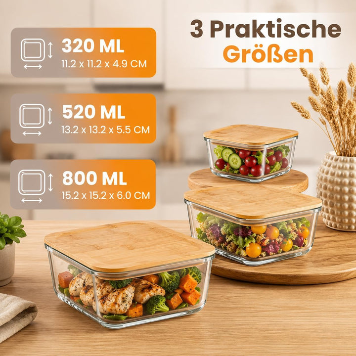 PZASupply Meal Prep Glas Lebensmittel Frischhaltedosen 3er Set - Umweltfreundliche Aufschnittbox Gla