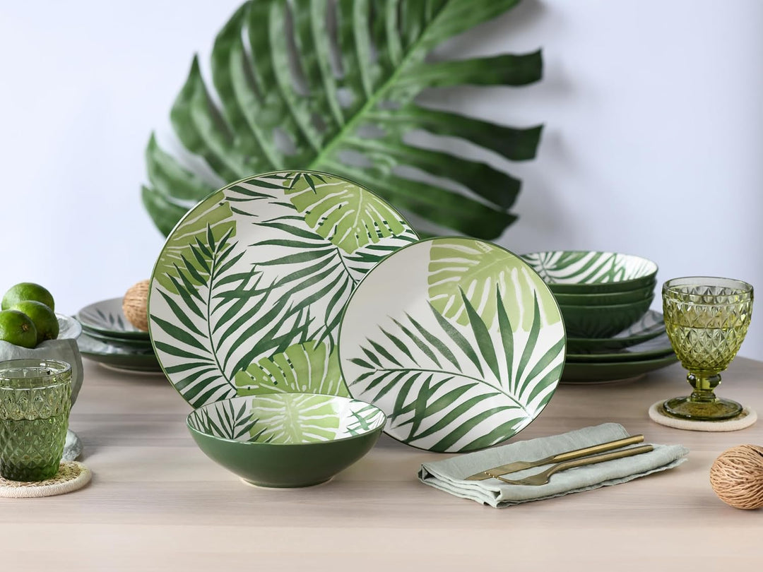 CreaTable, 25860, Serie TROPICANA grün, Geschirrset, Teller Set 12 teilig Teller Set 12 teilig Grün,