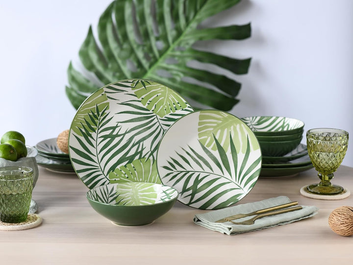 CreaTable, 25860, Serie TROPICANA grün, Geschirrset, Teller Set 12 teilig Teller Set 12 teilig Grün,