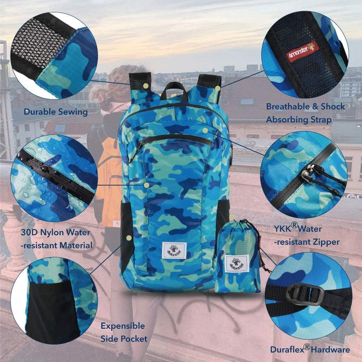 4Monster Faltbarer Rucksack Ultra Leicht, Unisex Tagesrucksack Outdoor, Wasserdichter Wanderrucksack