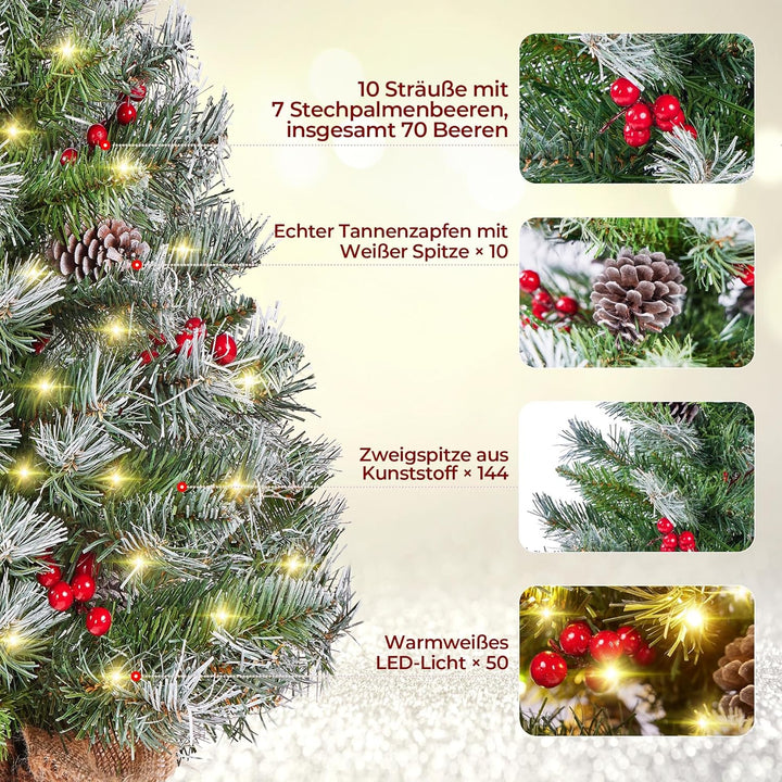 Yaheetech 2 Stück 98 cm Mini Künstlicher Weihnachtsbaum mit Schnee inkl. 50 Warmweiss LED & 70 Roten
