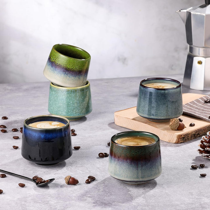 ecooe Cappuccino Tassen Set Dickwandig aus Steingut 5er set - 210 ml Handgefertigt Porzellan Kaffeet