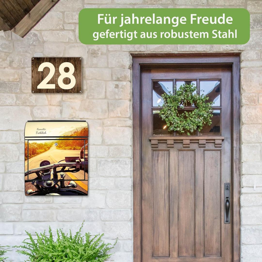 banjado® Design Briefkasten personalisiert mit Motiv Easy Rider 39x47x14cm & 2 Schlüssel - Briefkast