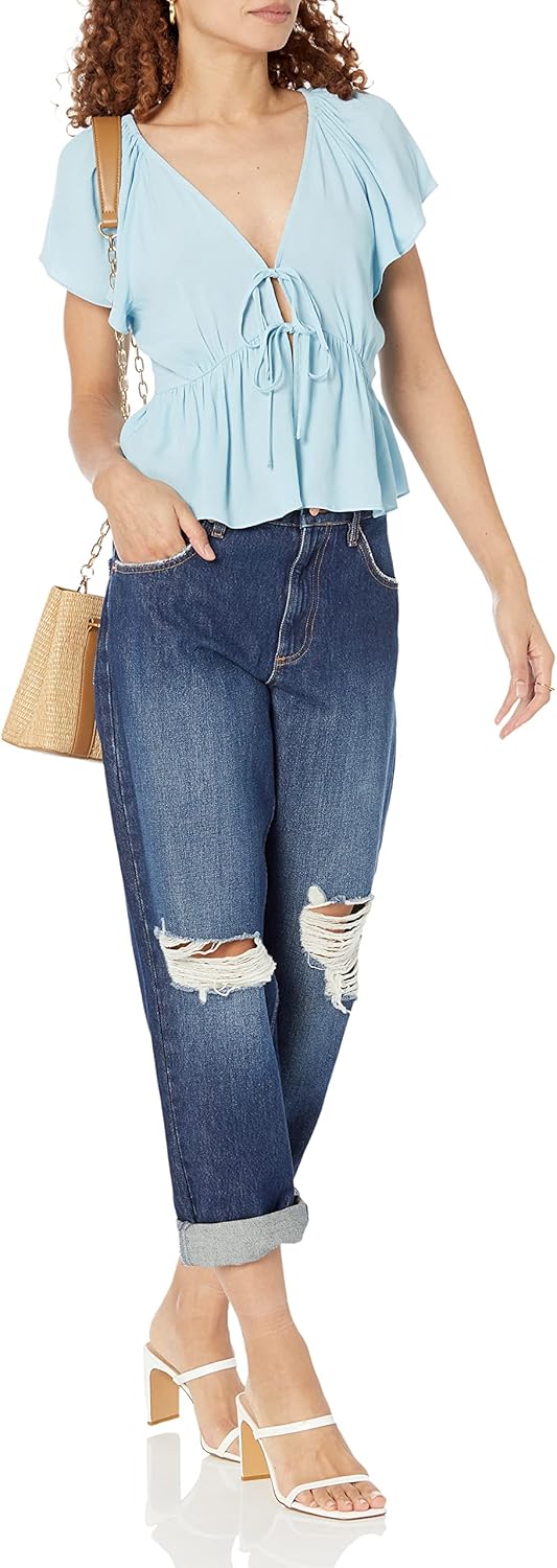 The Drop Damen Bluse aus Krepp Elize mit Puffärmeln und Schnürung Vorne Blouses (1er Pack) M Himmelb