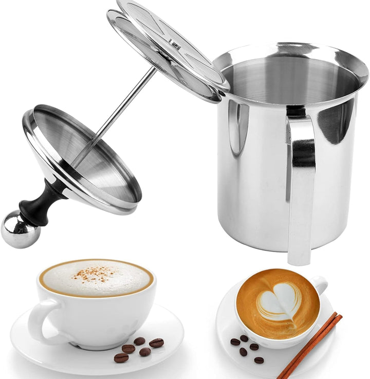 Edelstahl Double Mesh manuelle Milchaufschäumer, 800ml Milchaufschäumer Manuell zur Herstellung von