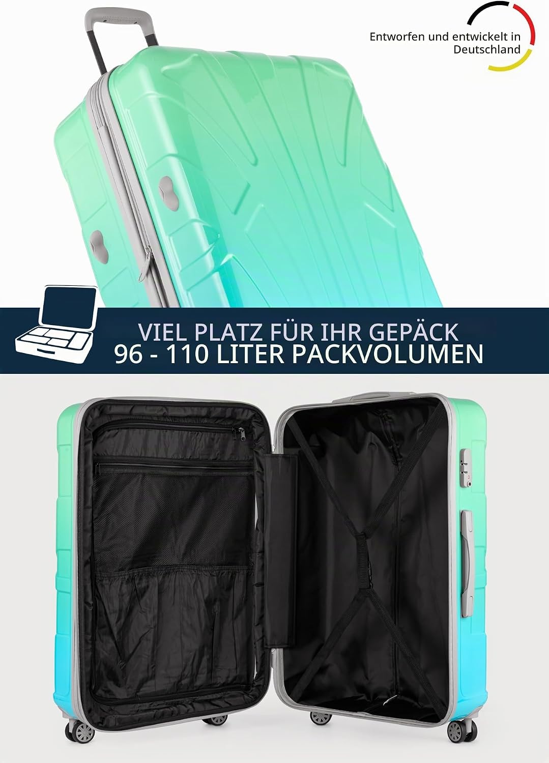 suitline - grosser Hartschalen-Koffer Koffer Trolley Rollkoffer XL Reisekoffer, TSA, 76 cm, ca. 96-1