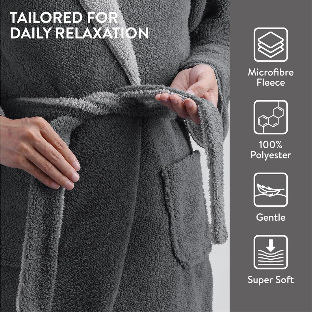 HOMELEVEL Kuschelfleece Bademantel für Kinder - Sherpa Morgenmantel mit Taschen Schalkragen Gürtel -